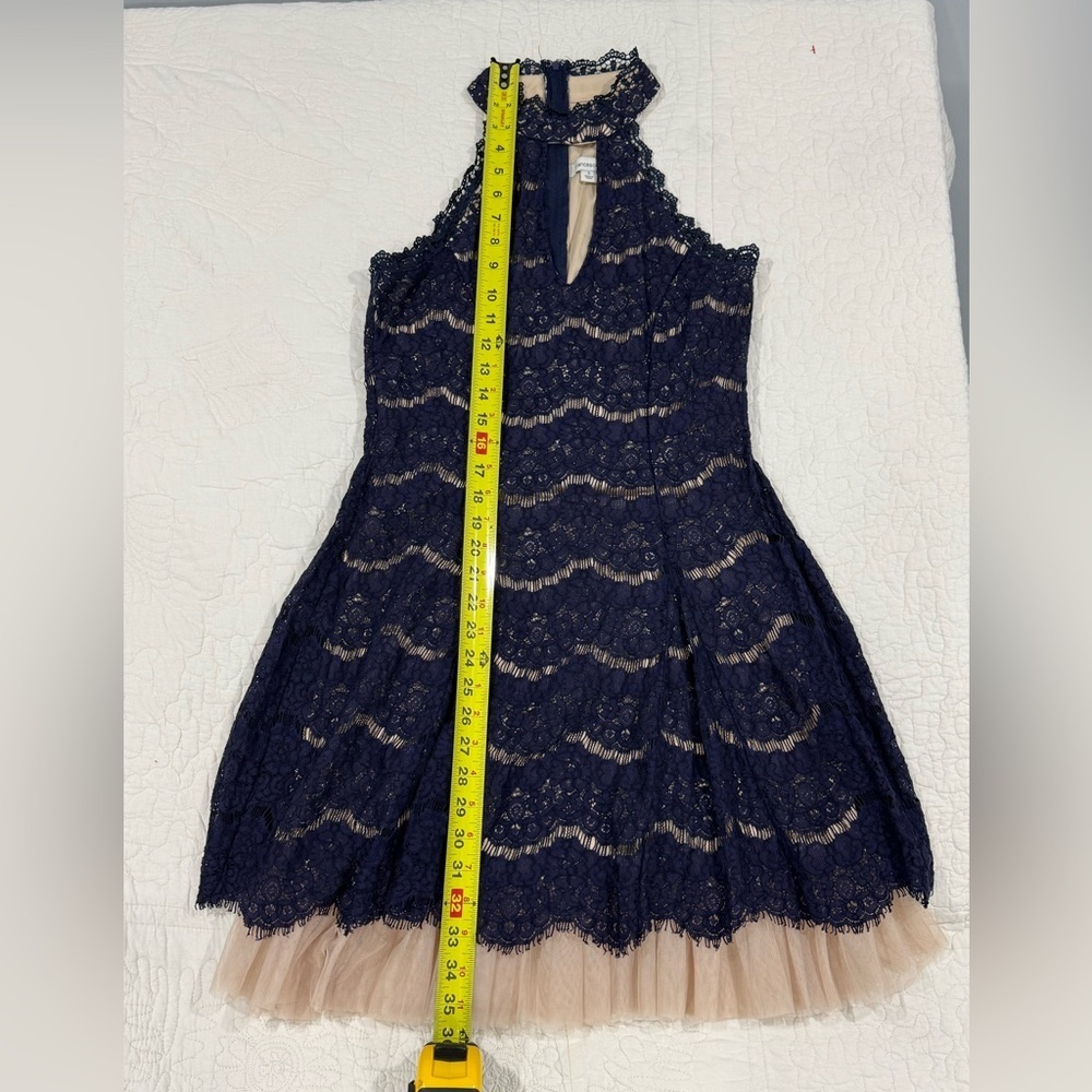 Francesca's Womens Navy Lace Dress with Nude Lining Size S - Picture 6 of 9